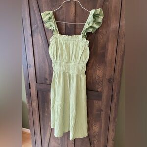 Green Ruffle Sleeve Dress